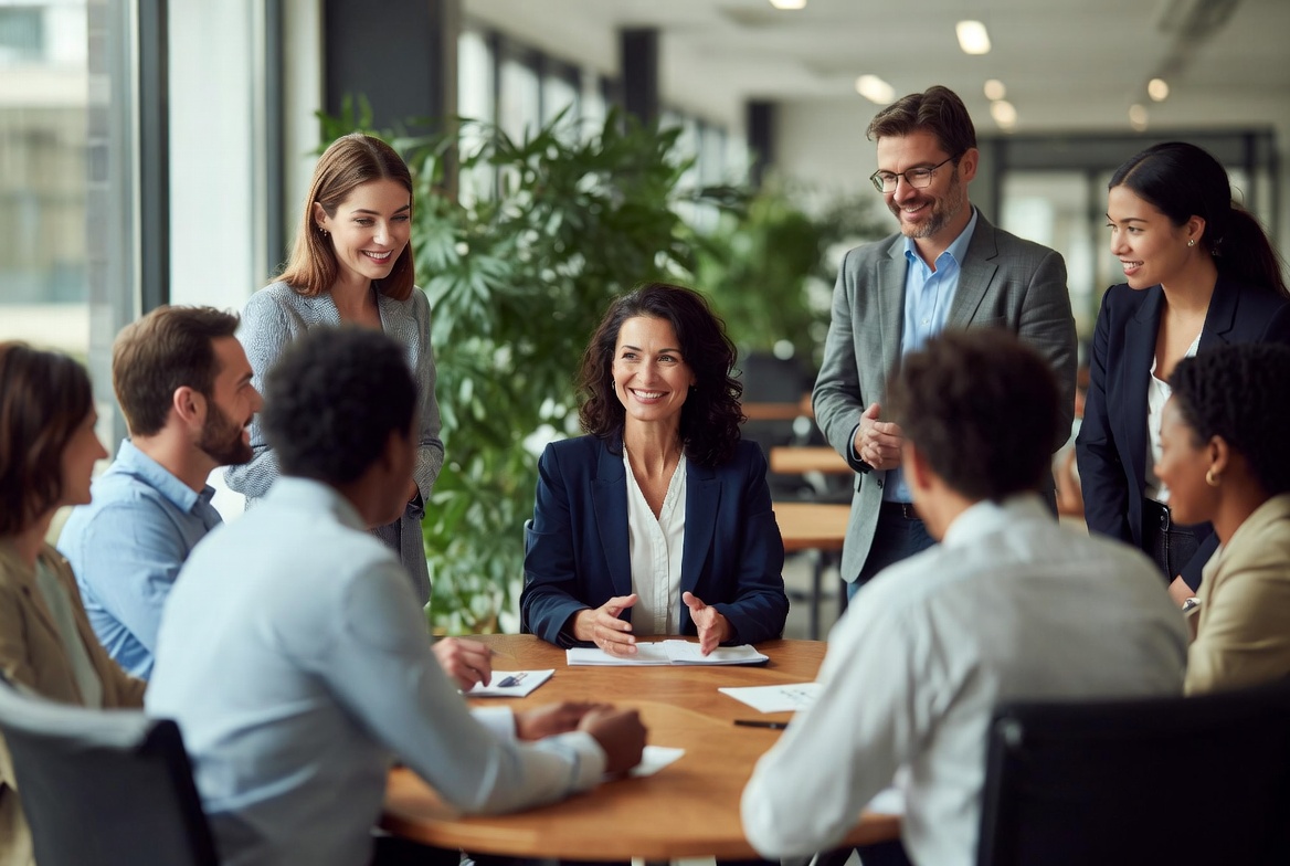 Profissionais em encontro corporativo