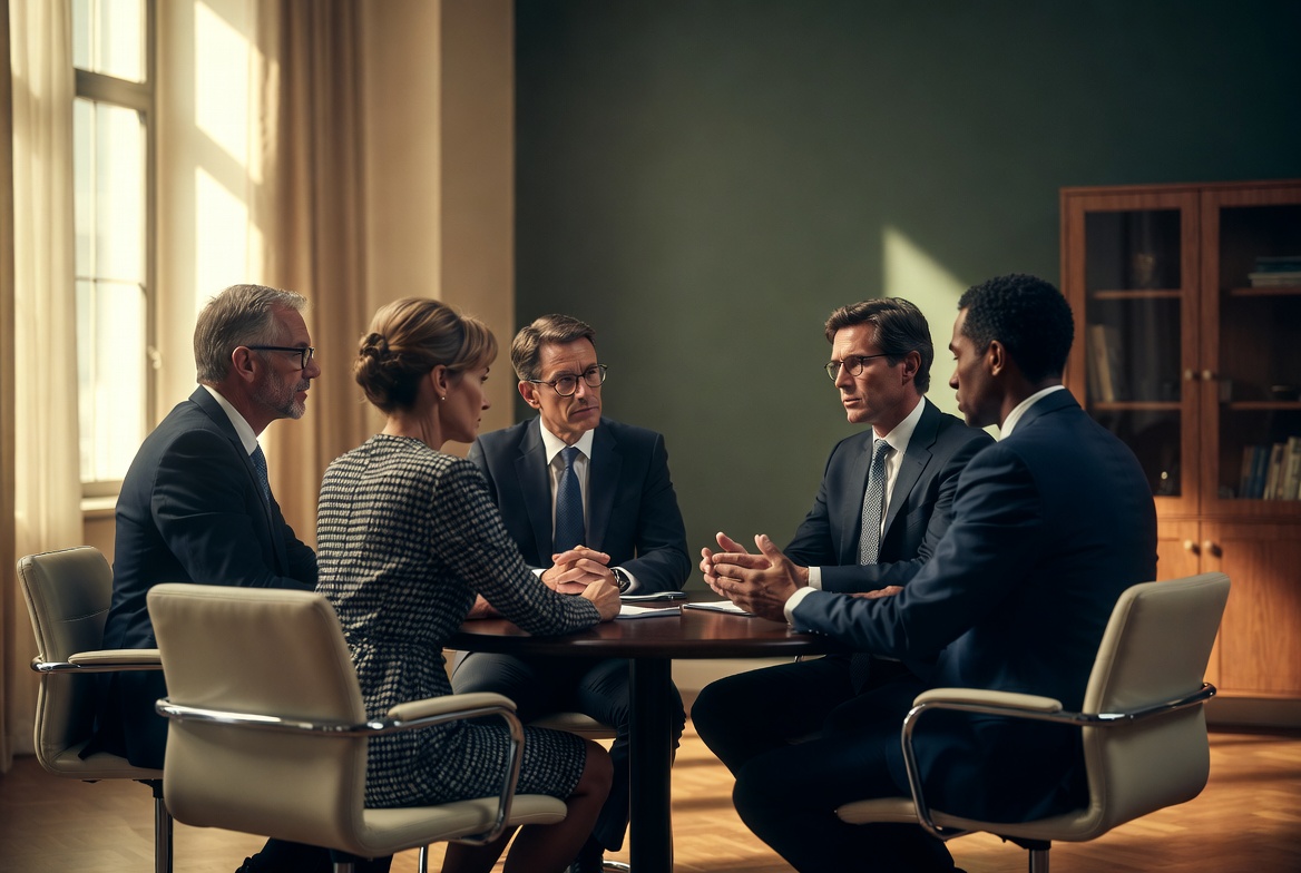 Líderes em reunião corporativa